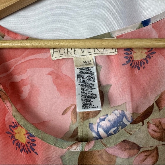 Forever 21 Beige Y2K Pink & Blue Floral Short Sleeve Top M - Picture 4 of 4
